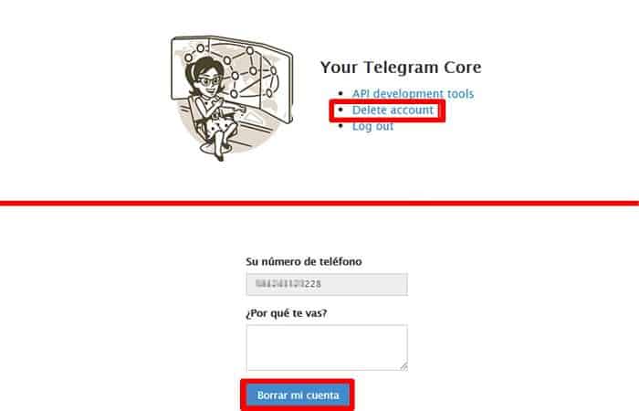 eliminar una cuenta de Telegram