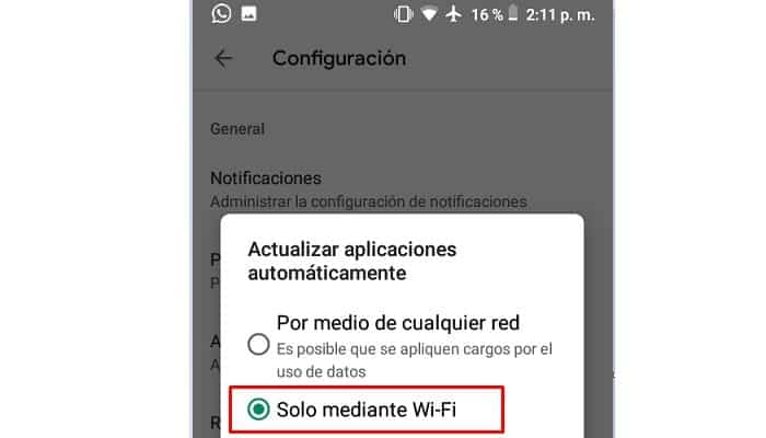 Actualizar aplicaciones automáticamente solo a través de wifi